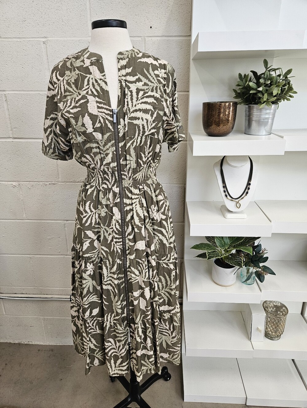 Zip Front Palm Print Dress
